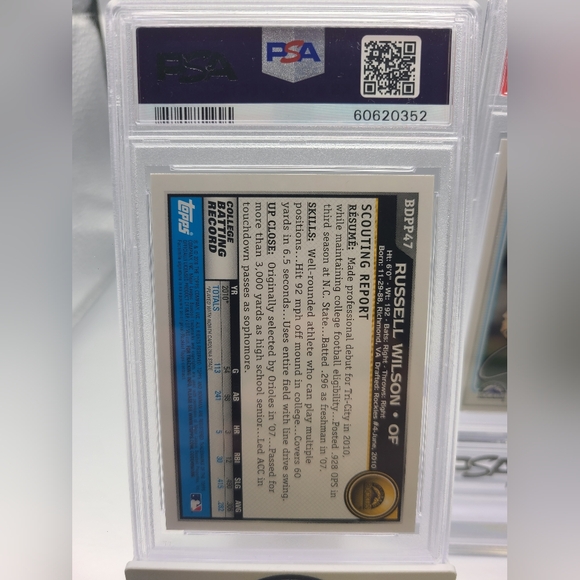 Russell Wilson 2010 Bowman Draft Picks & Prospects #BDPP47 PSA 9 Trading Card - Picture 2 of 2